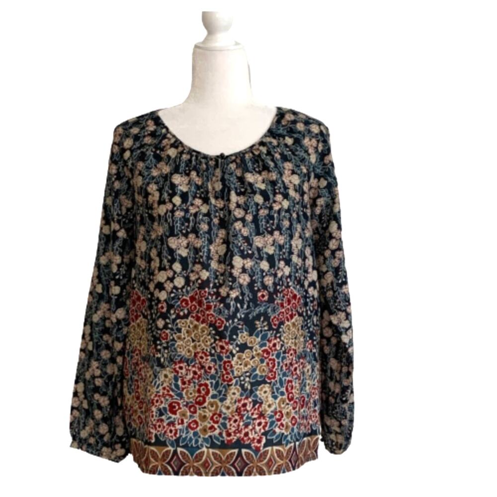 Orvis Blouse Top Multicolor Floral Print Long Sleeve Blouse Top Size Small